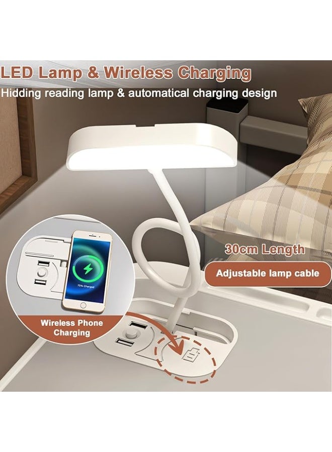 طاولة لاب توب للسرير مع إضاءة LED وشاحن لاسلكي، مكتب لابتوب قابل للطي مع حامل كتب ومنفذ USB، طاولة دراسة محمولة مع درج تخزين للعمل والقراءة - Image 5